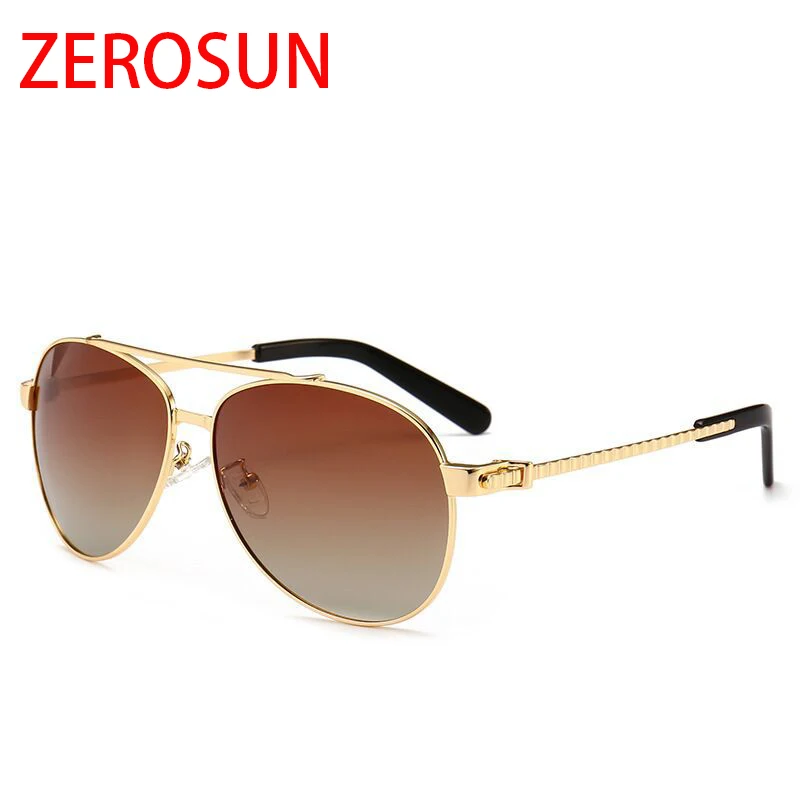 Zerosun Brand Polarized Sunglasses Men Oversized Sun Glasses for Man Gradient Gold Luxury Design HD Polaroid Shades Driving - Цвет линз: Коричневый