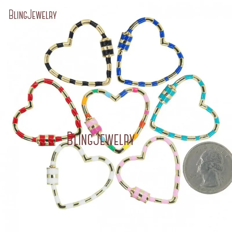 Rainbow Enamel Heart Lock Screw Clasp Carabiner 29x30mm FC30444 | Украшения и аксессуары