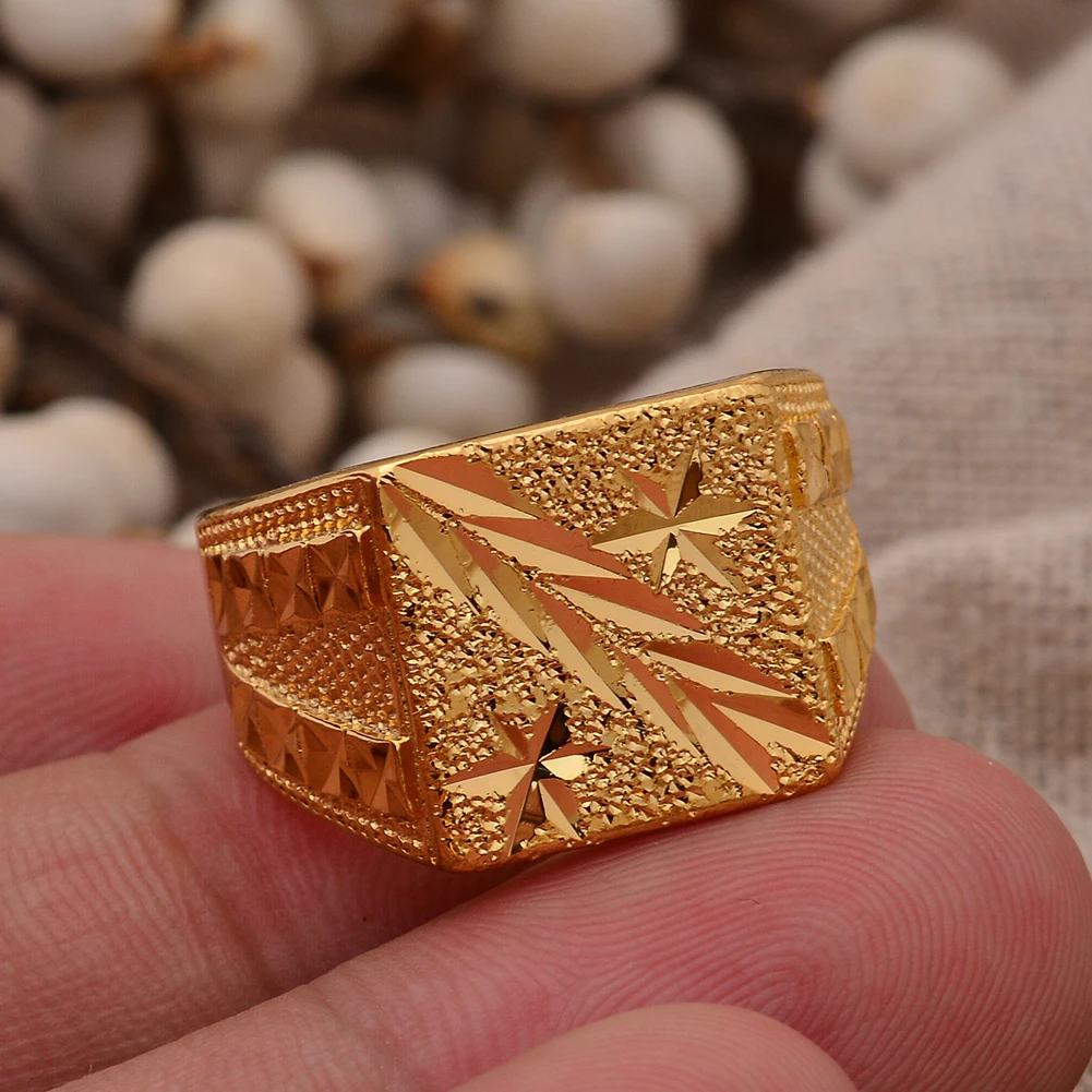 24k Dubai Gold Color Rings For Women Man Bijoux Africaine Dubai Jewelry Saudi Arabia Ring Party Gifts