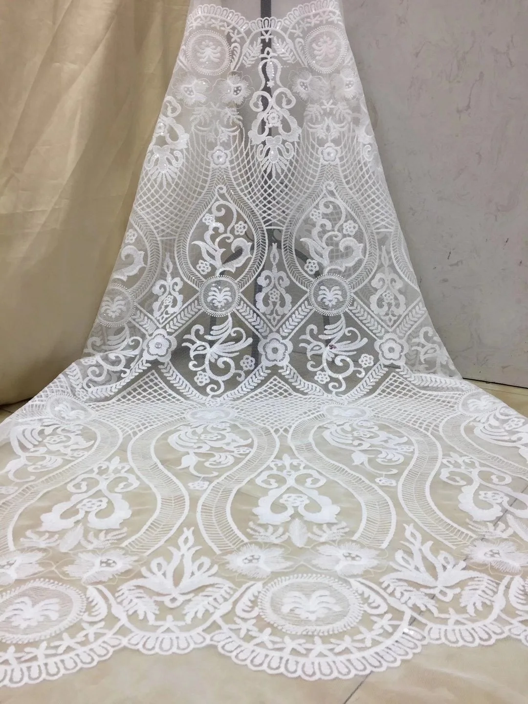 

African Lace Fabric 2021 High Quality Lace French Mesh Fabric Sequins Nigeria Fabric Embroidered Tulle Lace Fabric D4250
