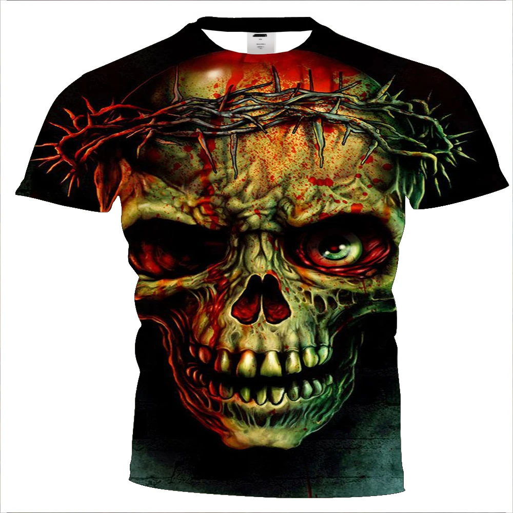 

UNEY Men's Thorns Skull T-Shirt Short Sleeve Skull Tops Tees 3D Print Tshirt Blood Skull Shirt Summer Tees Plus Size Skull Tops