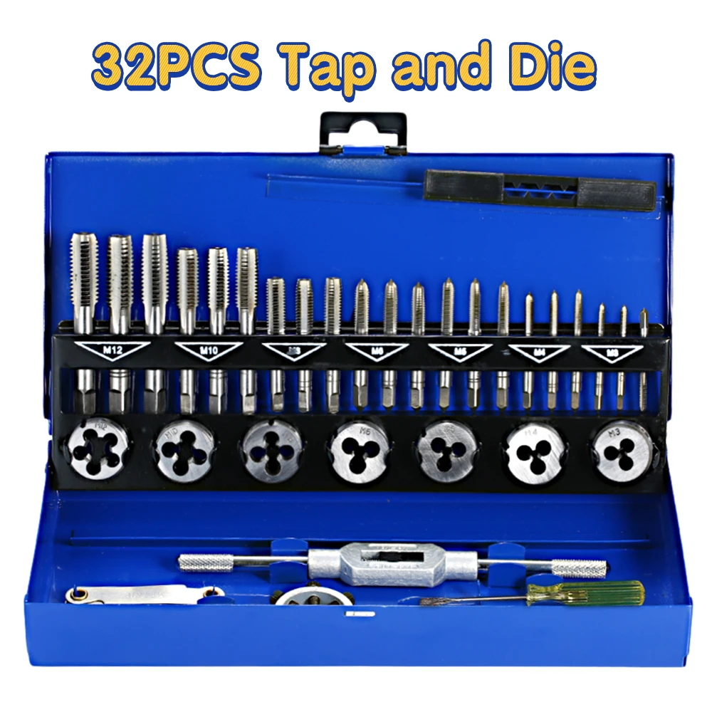 32 PCS /8PCS HSS Tap and Die Set Metric Wrench Cut M3M12 Tap and Die