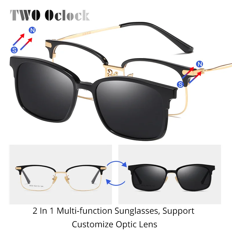 TWO Oclock Polarized Sunglasses Magnetic Clip On Glasses Frame 2 In 1 Nearsighted Myopia Prescription Sunglass Customize Z8033