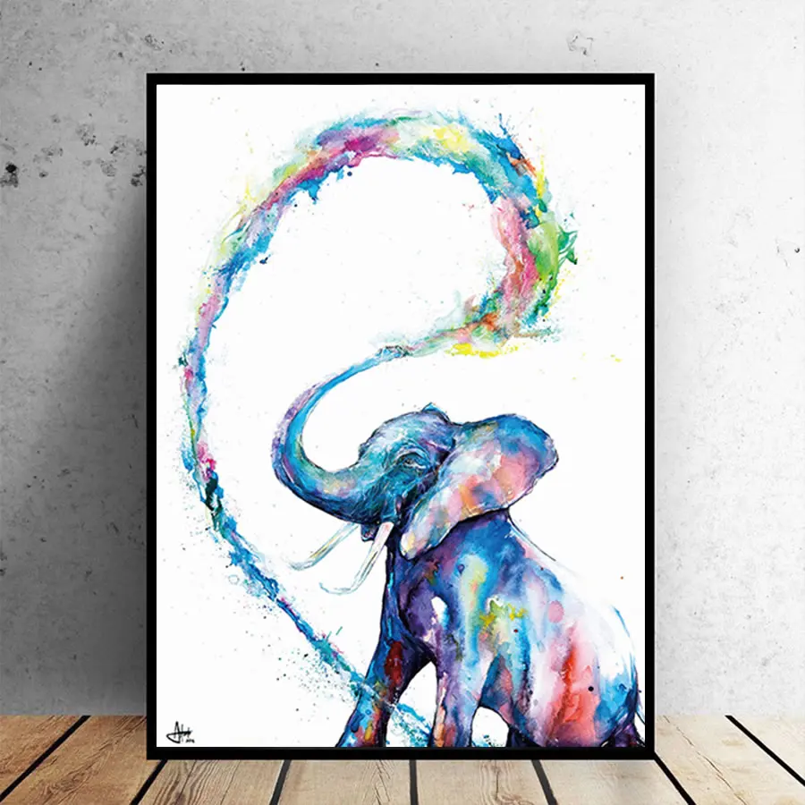 Nordic плакат Акварель Слон Wall Art Холст Картины постеры с животными и принты