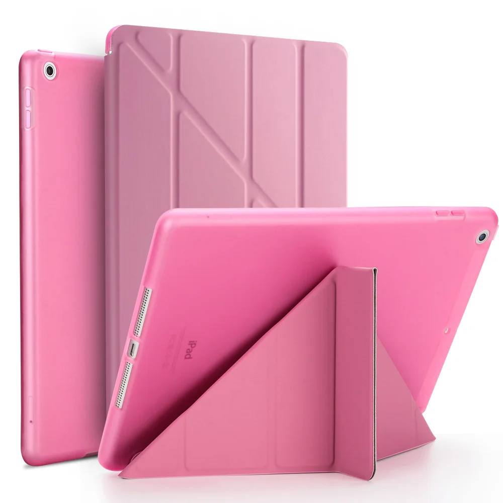Чехол для iPad Mini 3 2 1 чехол из искусственной кожи силиконовая Мягкая задняя крышка с тройной подставкой Авто спящий смарт-чехол для iPad Mini 2 - Цвет: Pink