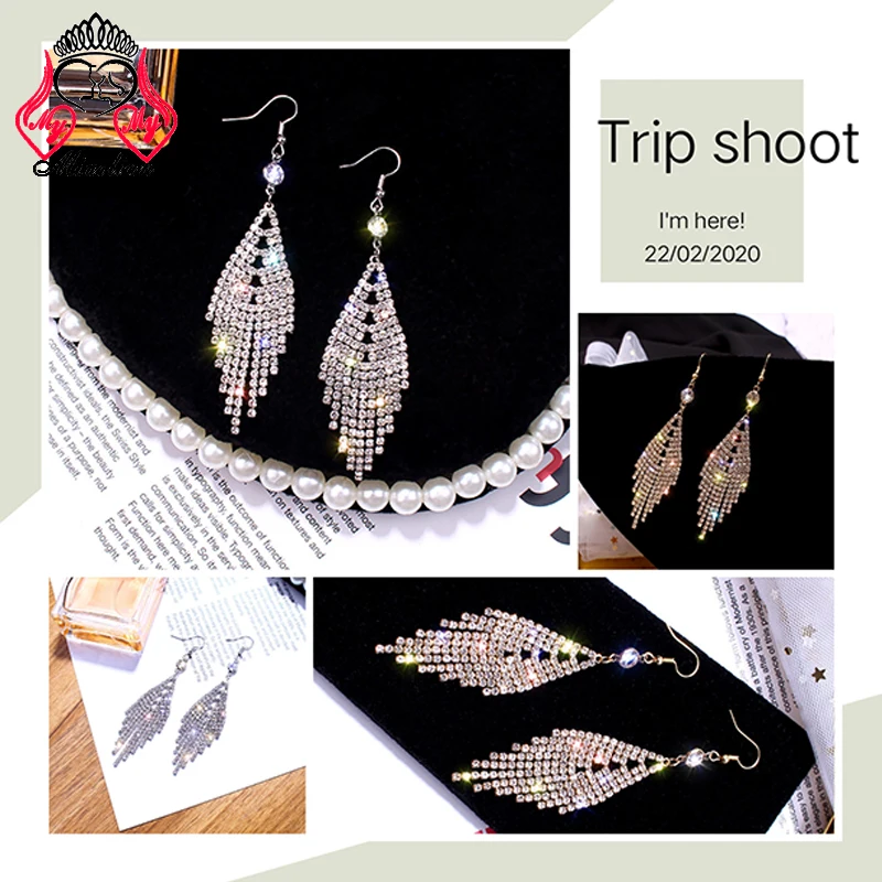 

2020 New White Crystal Earrings, Fashion Heart Swing Earrings, Long Bags of Briest Earlobes for Women, Love Wedding Gift Jewelry