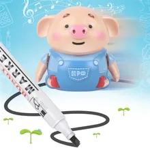 Cute Pig Robot Pen Inductive Follow Drawn Line Remote Radio Vehicle with Light Music Electric Animals Early Education Kids Toys