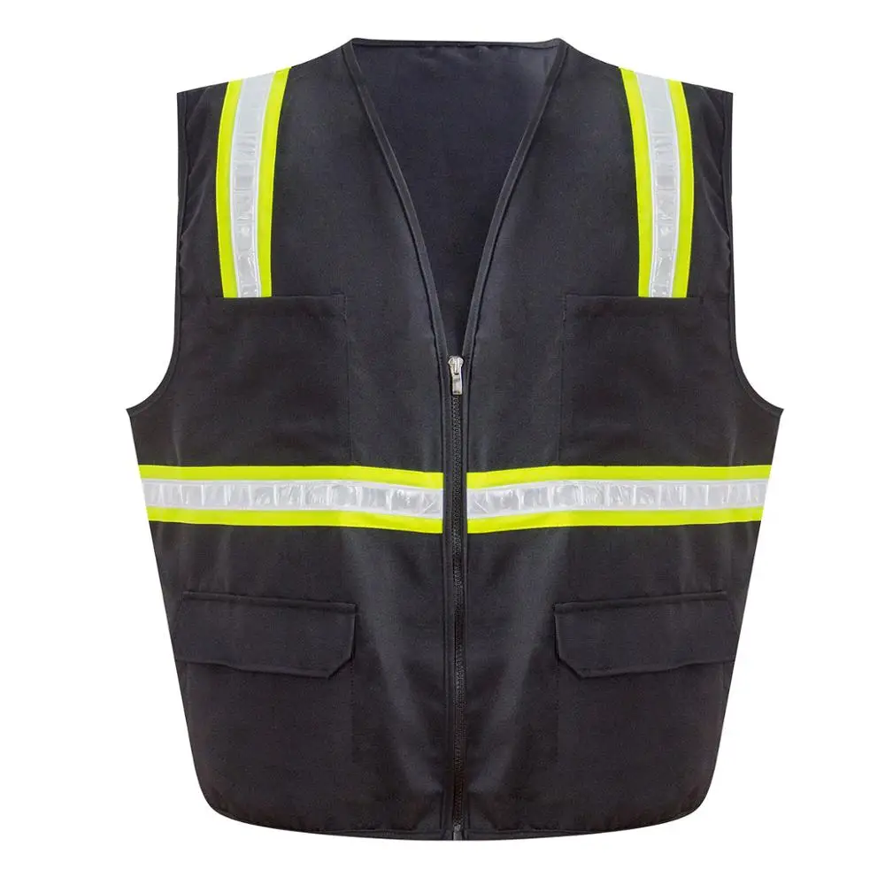 Светоотражающий Жилет трикотажный черный жилет Hi-vis светоотражающая лента Строительная рабочая одежда жилет для мужчин - Цвет: Черный