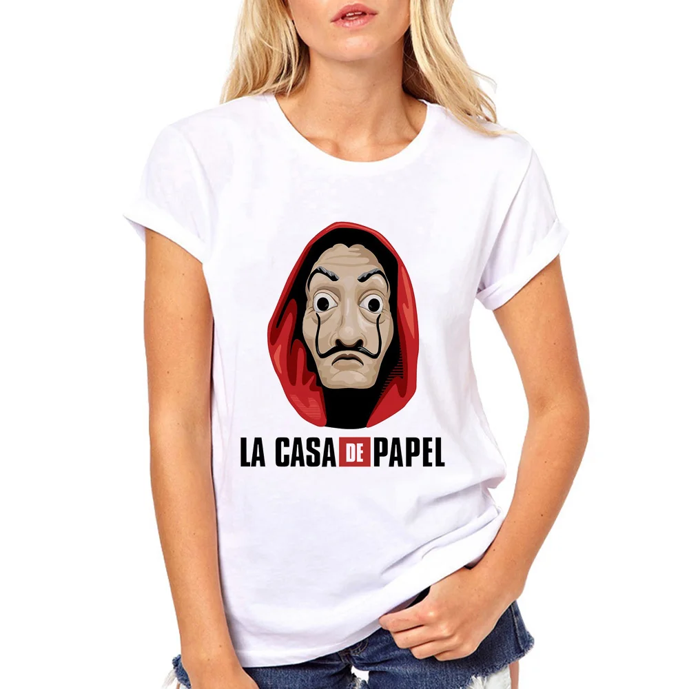 Футболка женская Дизайн La Casa De Papel Забавные футболки деньги Heist ТВ футболки-тенниски для девочек с коротким рукавом футболки дом бумаги