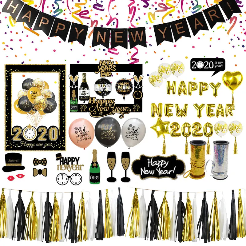 Happy New Year Decoration Foil 2020 Happy New Year Balloon Black