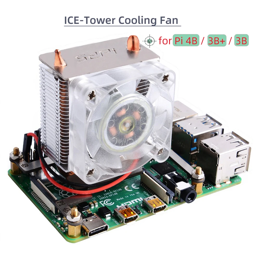 Кулер для процессора Raspberry Pi ICE Tower охлаждающий вентилятор с радиатором 4 Модель B 3B