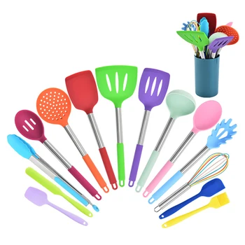 

15pcs Anti Scald Cookware With Storage Barrel Cooking Utensil Set Hanging Soup Spoon Spatula Restaurant Non Stick Heat Resistant