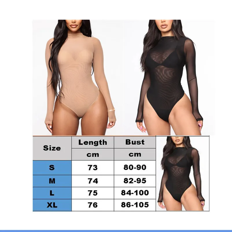 NEW Women Long Sleeve Sheer Bodysuit Bodycon Jumpsuit Romper Leotard Tops Blouse