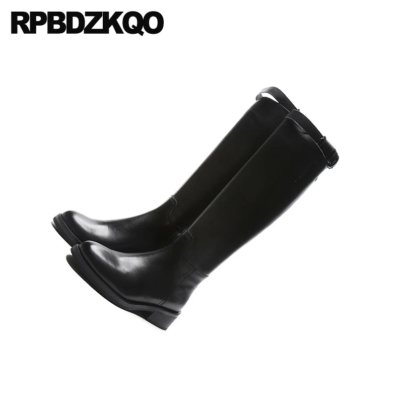 long riding high heel quality black block shoes knee brand women winter boots genuine leather equestrian tall chinese chunky