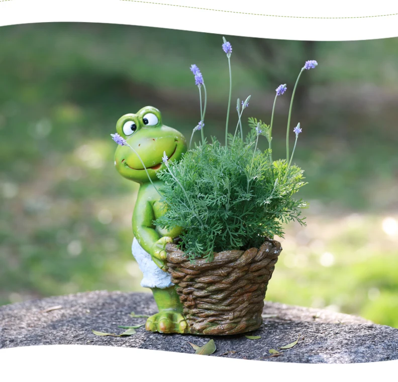 Mr Frog, держащая корзину цветочных горшков, статуя, открытый сад, Декоративная скульптура животного для домашнего стола, садовый декор, украшение