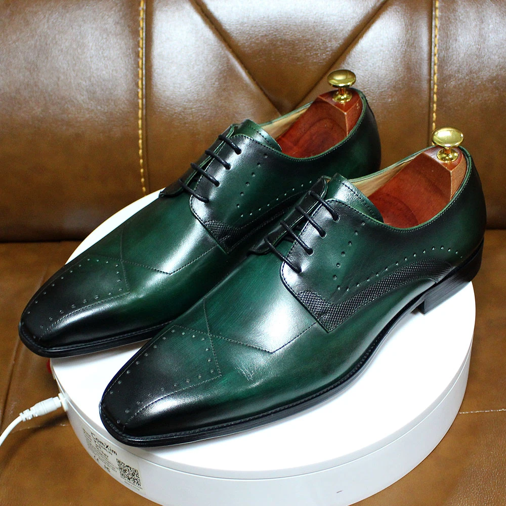 Felix Chu 男性用の高級ドレスシューズ レース付きの緑と黒の本革の結婚式の靴 Formal Shoes Aliexpress