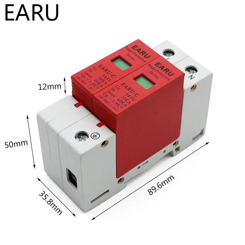 1pc AC SPD 2P 1P+N 20KA~40K AC385V House Lightning Surge Protector Protection Protective Low-voltage Arrester Device OEM Service