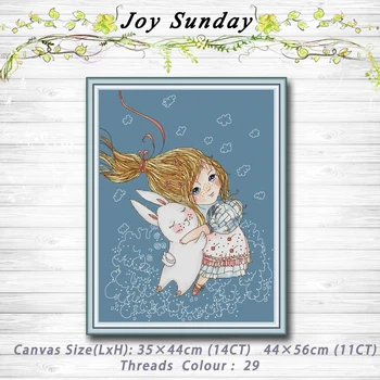 

Girl and Rabbit cartoon decor painting 14CT 11CT counted cross stitch kits embroidery sets Needlework Sets Home decor