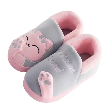 

Kids Baby Boys Girls Winter Warm Flock Slippers Children Cartoon Cat Non-slip Home Indoors Shoes With New Brand