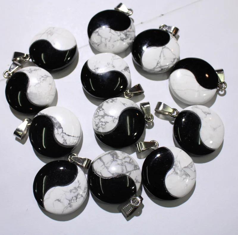 

New natural stone retro black and white Tai Chi Yin Yang Gossip pendant men and women charm for DIY jewelry making 6pcs\lot