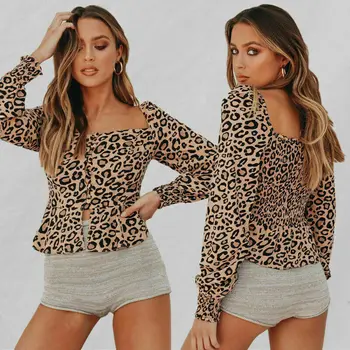 

New Women's Slim Fit Long Sleeve Leopard Print T-Shirt ladies Casual Blouse Tops