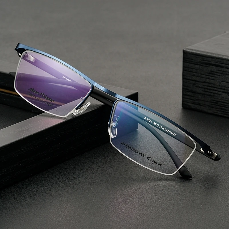 

Simple Half Frame Glasses Frame Men Business Trend Metal Ultralight Myopia Glasses Fashion Optical Prescription Glasses P-9521