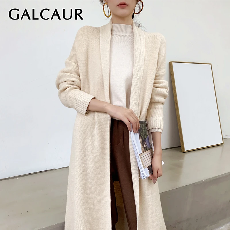 GALCAUR Korean Knitted Female Cardigans Lapel Collar Long Sleeve Oversize Sweater Women Autumn Winter 2020 Fashion New Clothes |