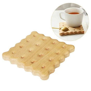 

Creative Tea Pad Solid Wood Coaster Cookie Shape Coffee Cup Heat Resistant Mat Living Room Table Decoration