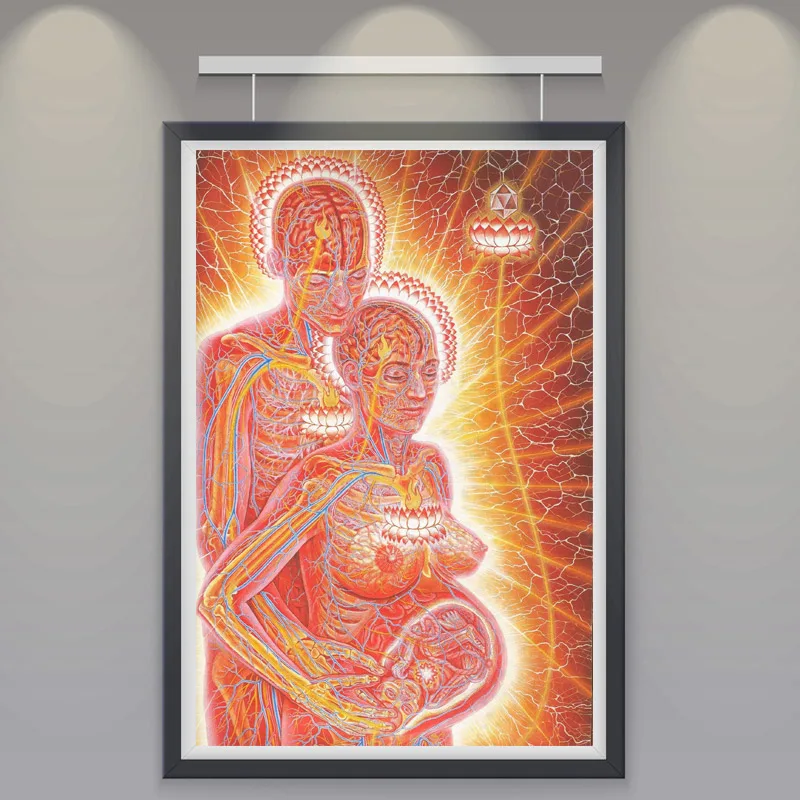 SU-02-010 FOOCAME Trippy Alex Grey Psychedelic Art Silk Posters and Prints Painting Bedroom Decorative Wall Pictures For Living Room Decor