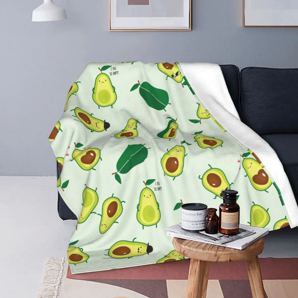 

Cute Green Avocado Flannel Blankets Avocados Lover Funny Throw Blankets for Home 125*100cm Rug Piece