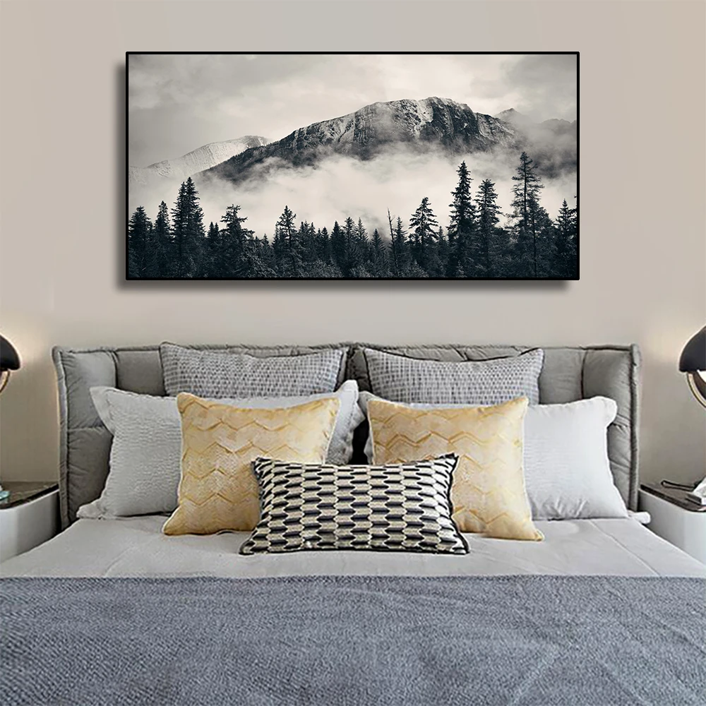 

Canvas Art Poster Misty mountains forest Creative Wall Decor Picture Modern Home Decoration For Office Living room Hotel Bedroom