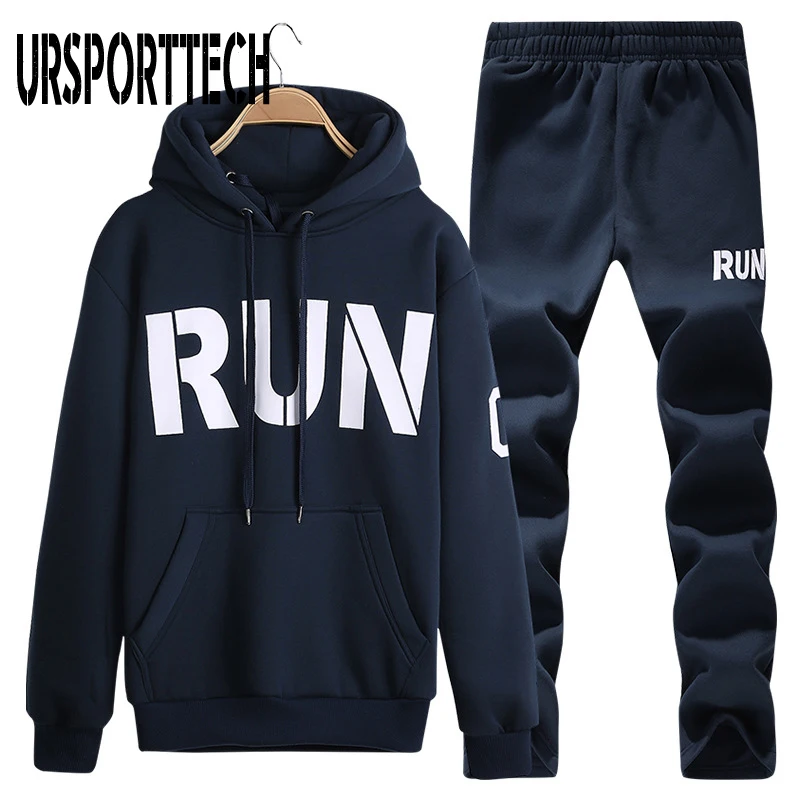 

Men's Sportswear Set Autumn 2020 New Letter Print Hooded Sweatshirt Casual Tracksuit Men Sport Suit Outwear 2PC Jacket+Pants Set