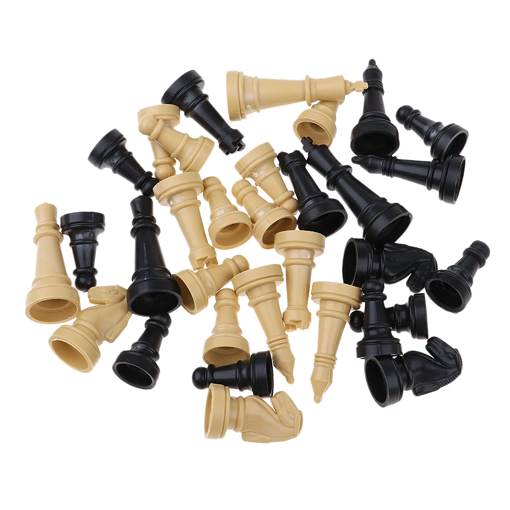 32pcs/set 4.8cm Plastic Chess Pieces Only for Kids Board Game (Wooden/Black)