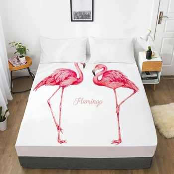 

Bedding Mattress Cover Bed Fitted Sheets With Elastic Band Linens Queen/King Size Bedsheet 90/150/160X200CM Nordic Flamingo