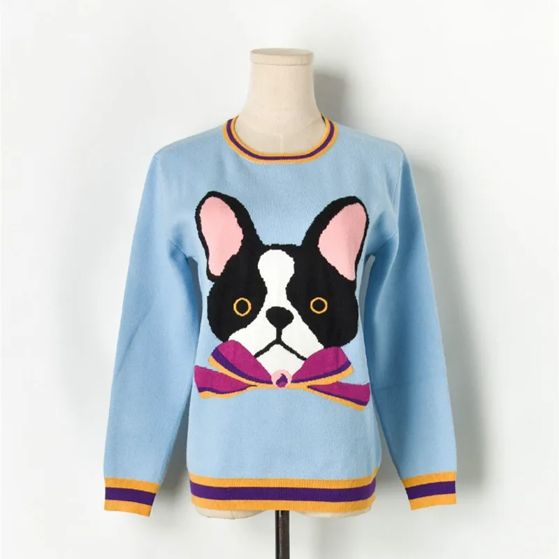 

Luxury Brand Designer Knitted Pullovers for Women Contrast Bow Cartoon Dog Knitted Sweater