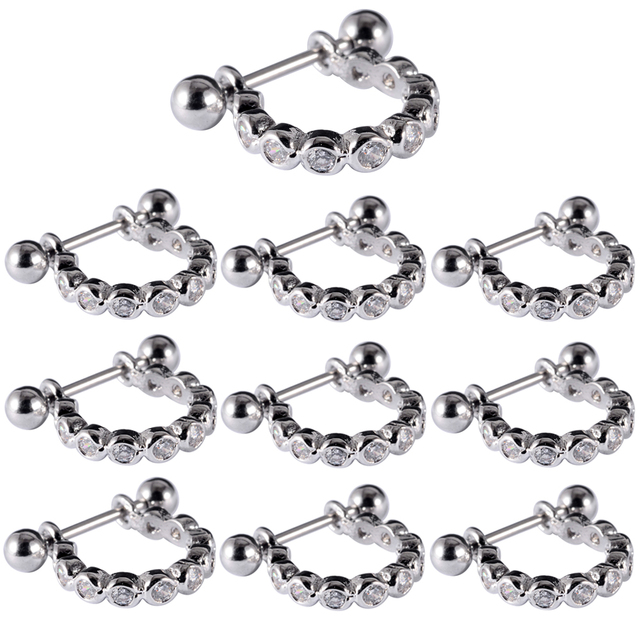Surgical Steel Barbell CZ Gem Hoop Ear Tragus Cartilage Helix Earrings Ear Studs Ear Cuff Rook Woman Lobe Piercing Jewelry