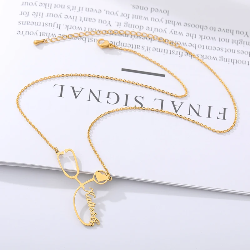 Personalized Custom Christmas Gift for Nurse Custom Name Necklace Stethoscope Engraved Necklace Graduation Gift Jewelry