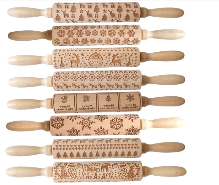 Рождественская Скалка Лазерная деревянная тиснение печатные печенья тесто