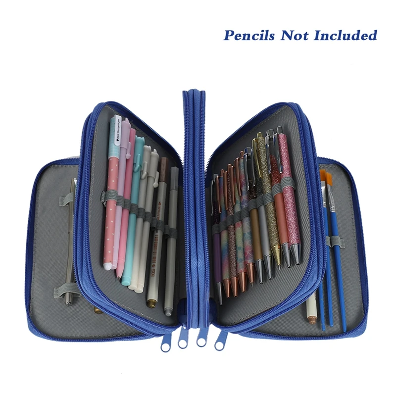 Pure Square Sketch Color Lead School Pencil Case Large Zipper Pen Bag Four Multi Layers Boy Girls Set Box Stationery Pouch
