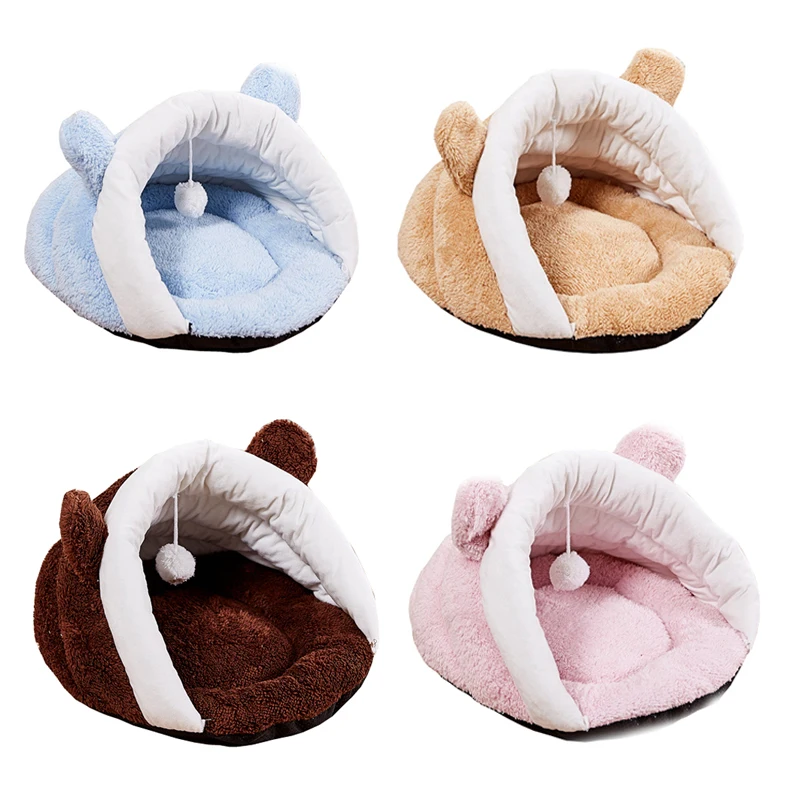  Warm Coral Fleece Cat Sleeping Bag Bed For Puppy Small Dogs Pets Cat Mat Bed Kennel House Soft Warm