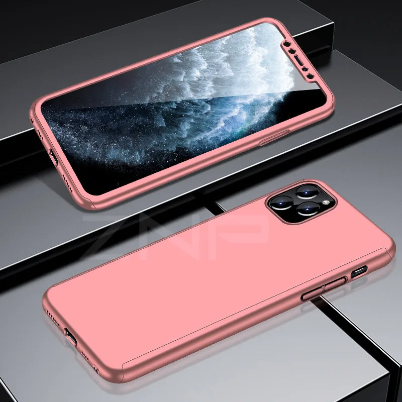 ZNP 360 градусов полный защитный чехол для телефона для iPhone 11 Pro Max Xs X полный Чехол для iPhone X Xs Max XR 11pro чехол s Coque - Цвет: Розовый