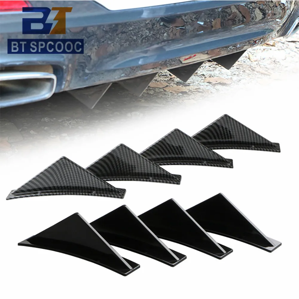 

New Arrival High Quality Carbon Fiber 4pcs Car SUV Back Rear Bumper Diffuser Shark Fin Kit Spoiler Lip Wing Splitter Flat Curved