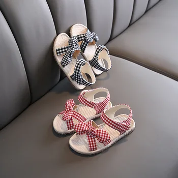 

Summer 2020 New Black White Plaid Children's Sandals Girls Shoes Bowknot Princess Shoes Soft Bottom Holiday Baby Shoes D05194