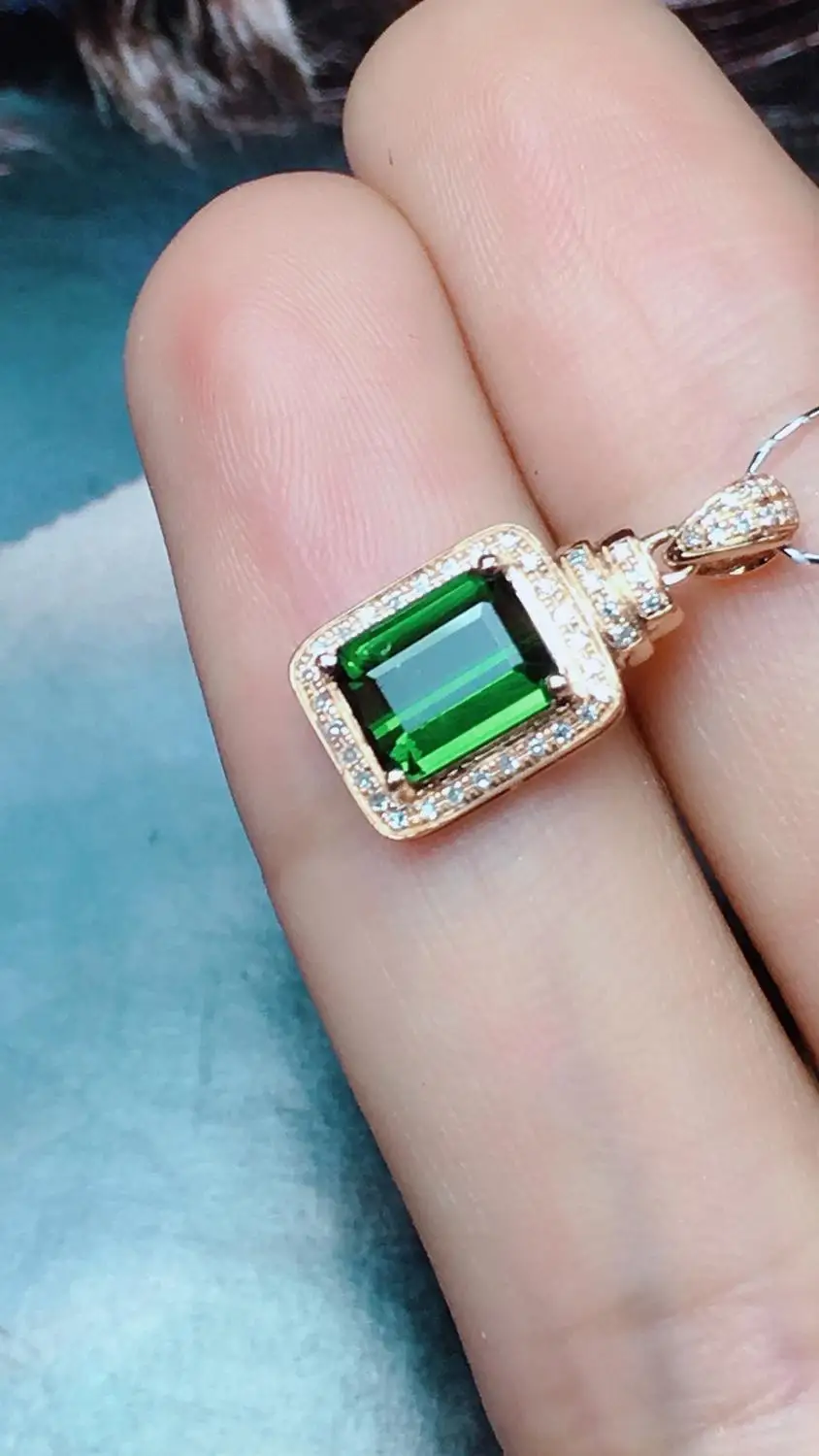 Настоящие хорошие драгоценности 18 K Природный зеленый турмалин 1.6ct Бразилия происхождения бриллианты драгоценный камень, Бриллиант Женские Подвески Ожерелья