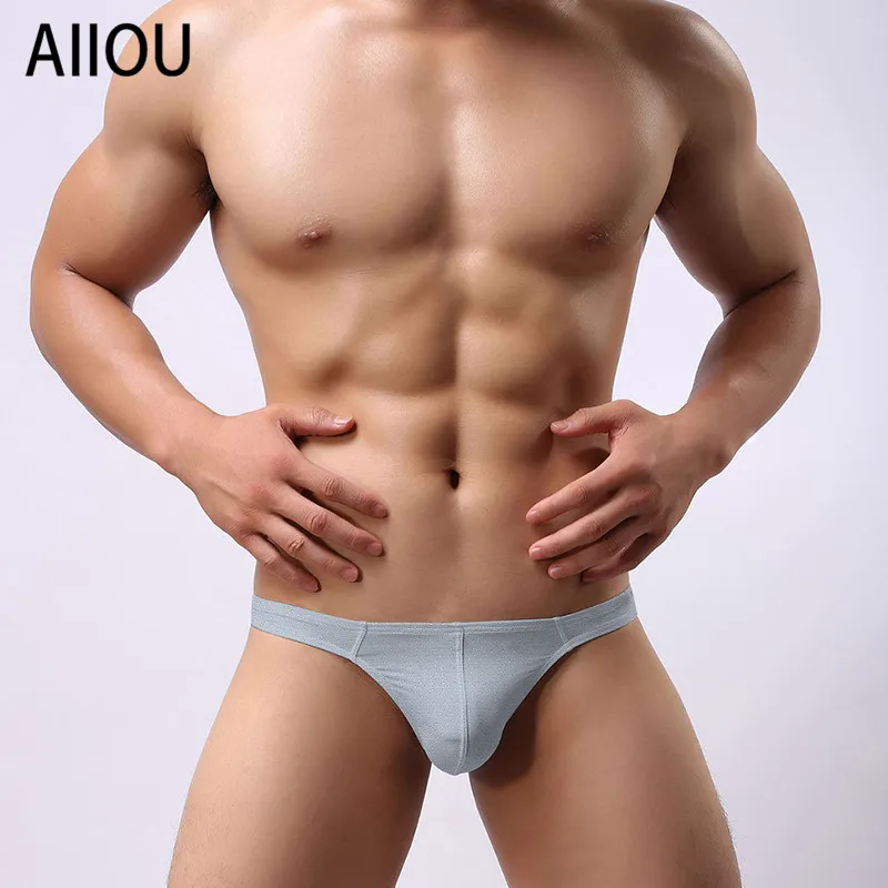 AIIOU сексуальное мужское нижнее белье сетчатые трусы бикини стринги ледяной шелк