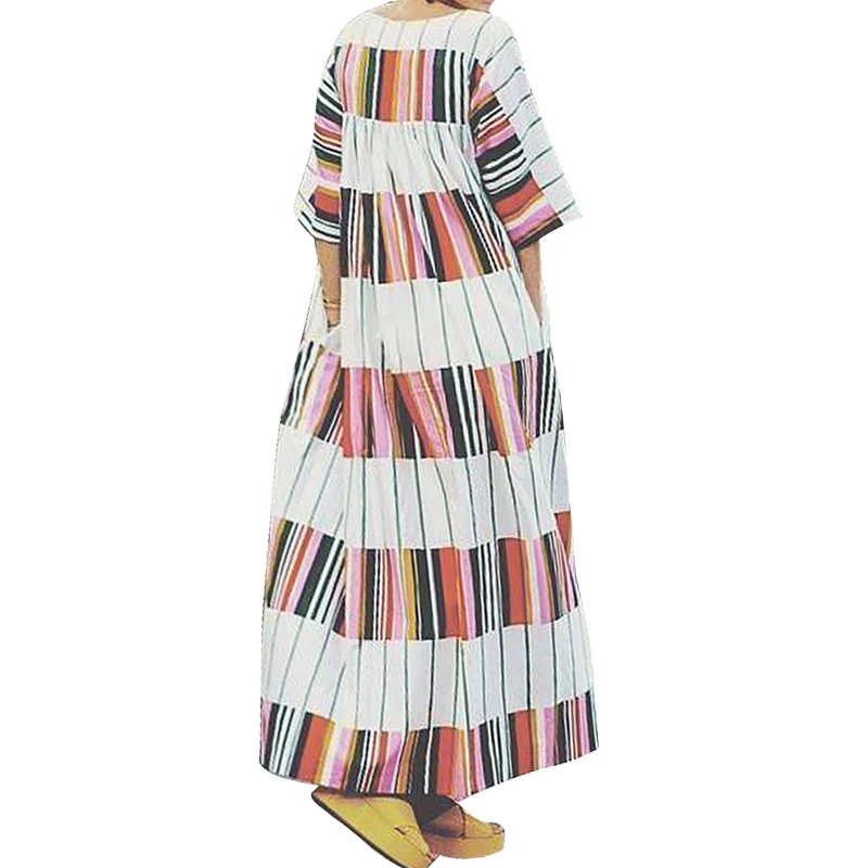 Большие размеры платье женское длинное платье мешковатое платье контрастных цветов 3/4 с длинным рукавом o-образным вырезом свободное Макси платье женское платье-оверсайз белое