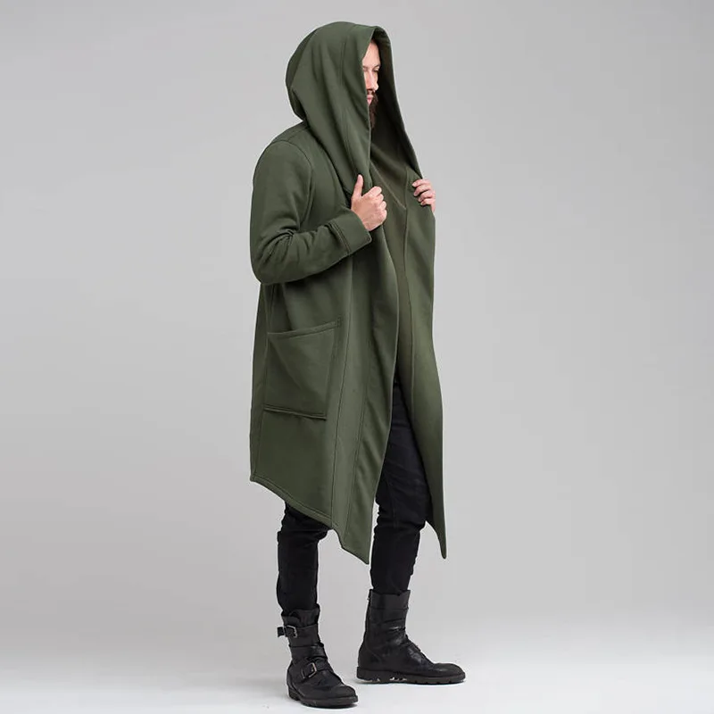 YESMOLA Men's Coat Warm Long Cardigan Cloak Coat Hooded Sweater Hip Hop Mantle Hoodies 2021 Autumn Winter Solid Sweatshirts