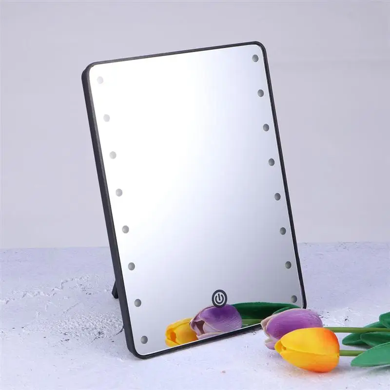 Зеркало для макияжа с 16 светодиодами, косметическое зеркало с сенсорным выключателем, управляемое батареей, косметическое зеркало с подставкой для настольного стола