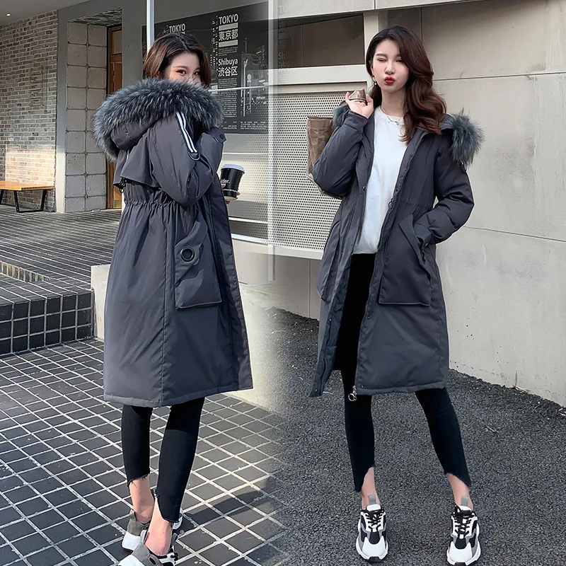 

AliExpress 2019 Winter New Style Korean-style Mid-length down Cotton Coat Large Fur Collar Cotton-padded Clothes Women's Pike Co