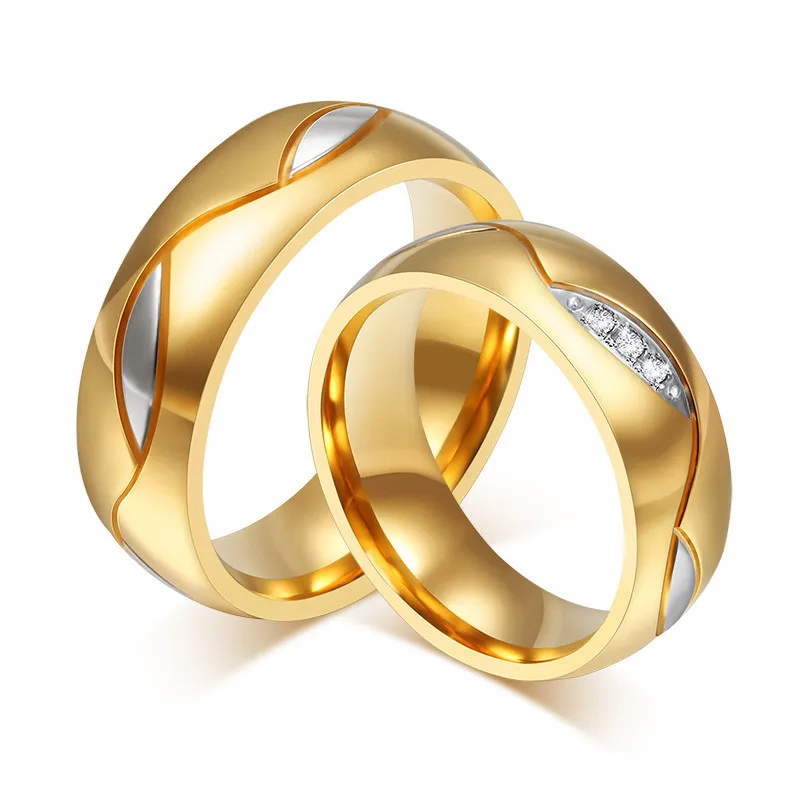 Stainless Steel CZ Stone Wedding Couple Rings for Women Men